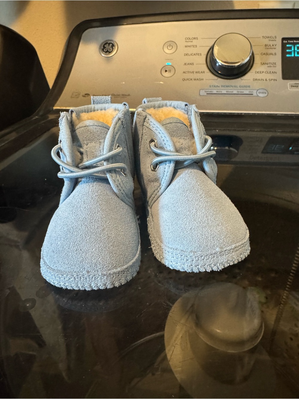 UGG Light Blue Suede Baby Walker Booties with Faux Fur